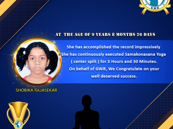 Miss.SHOBIKA RAJASEKAR set a New Yoga World Record in GWR Global World Record .