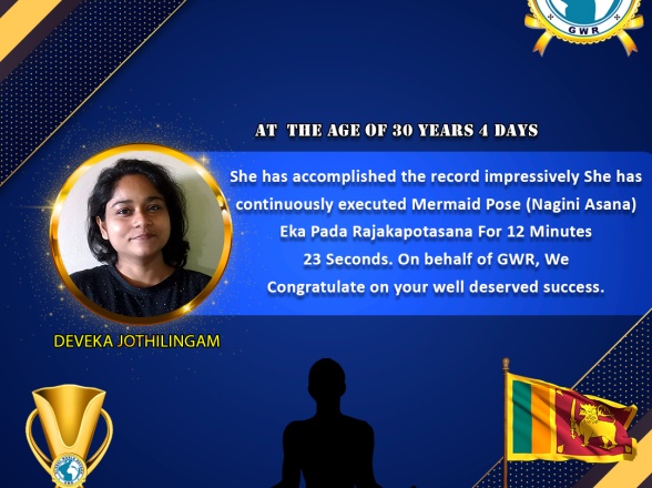 Mrs.DEVEKA JOTHILINGAM set a New Yoga World Record in GWR Global World Record .