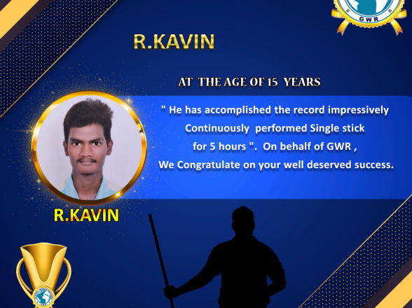 Mr.R.KAVIN set a NEW SILAMBAM WORLD RECORD in GWR Global World Record .