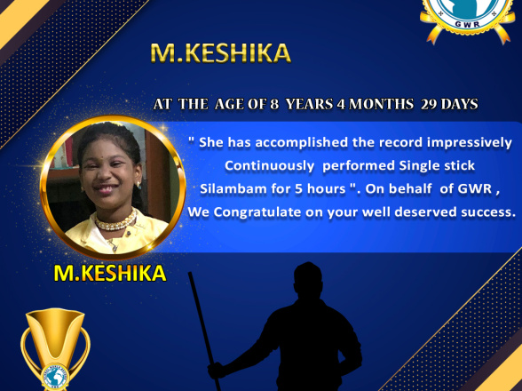 Miss.M.KESHIKA set a NEW SILAMBAM WORLD RECORD in GWR Global World Record .